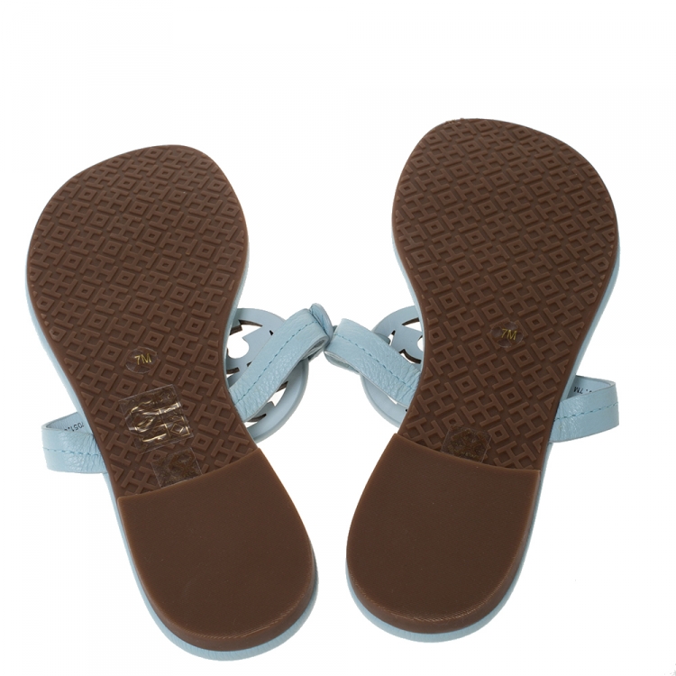Pre Owned Tory Burch Light Blue Leather Miller Flat Thong Sandals Size 39.5