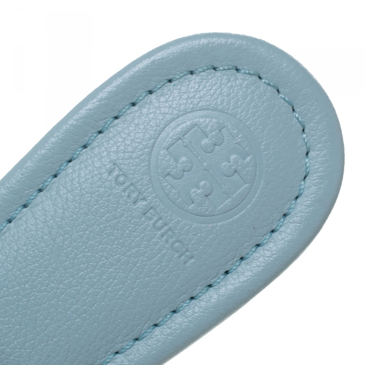 Pre Owned Tory Burch Light Blue Leather Miller Flat Thong Sandals Size 39.5
