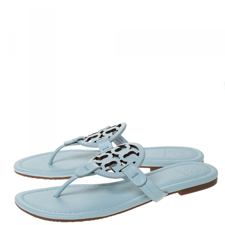 Pre Owned Tory Burch Light Blue Leather Miller Flat Thong Sandals Size 39.5