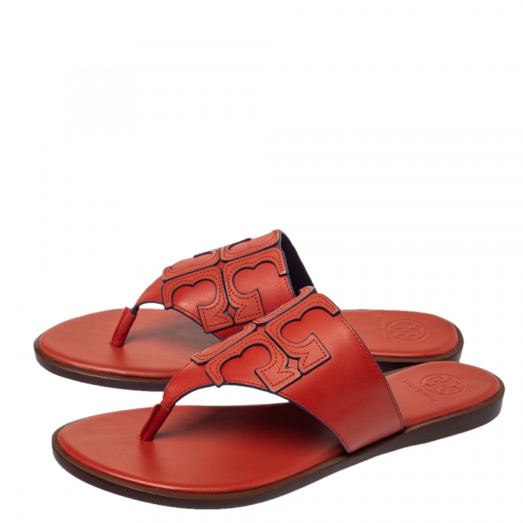 Pre Owned Tory Burch Red Leather Jamie Flat Thong Sandals Size 39.5