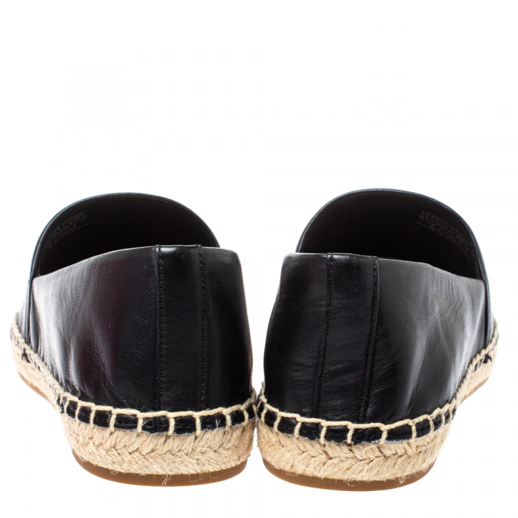 Pre Owned Tory Burch Black Leather Ines Logo Espadrille Flats Size 36.5