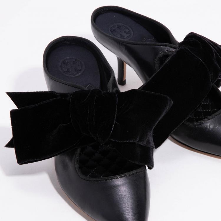 Pre Owned Tory Burch Black Leather Clara 65mm Mules Size EU 36