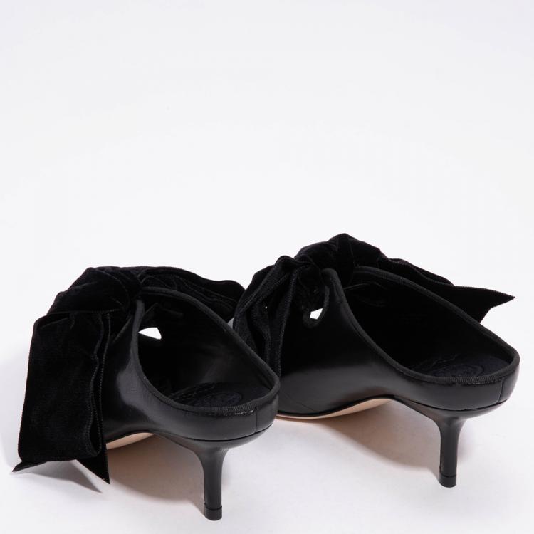 Pre Owned Tory Burch Black Leather Clara 65mm Mules Size EU 38.5