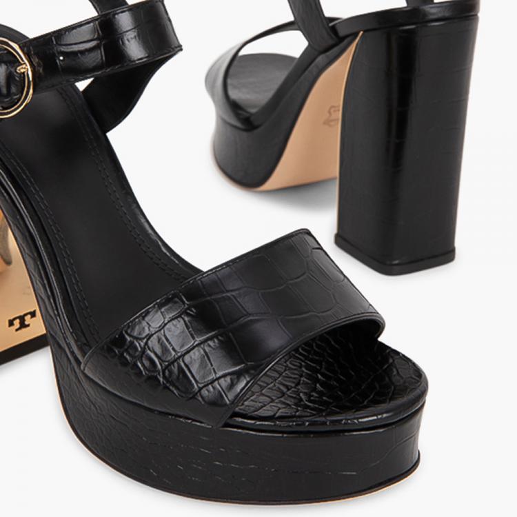 Pre Owned Tory Burch Black Leather Martine Platform Sandals Size EU 38