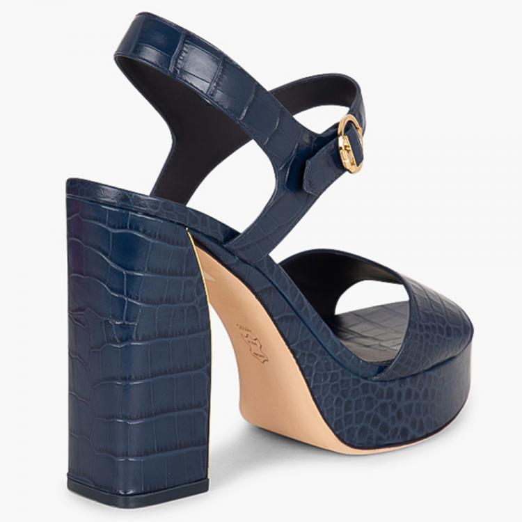 Pre Owned Tory Burch Blue Leather Martine Platform Sandals Size EU 39