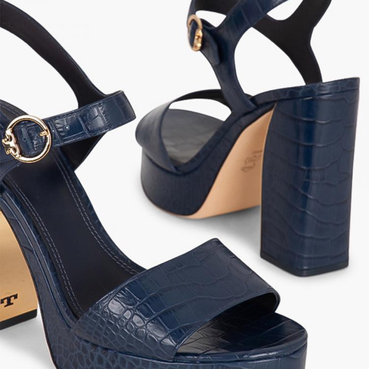 Pre Owned Tory Burch Blue Leather Martine Platform Sandals Size EU 39