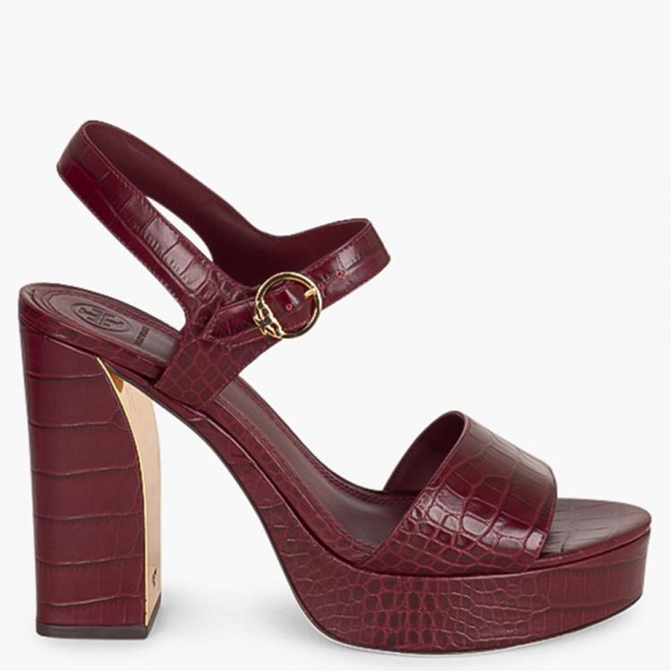 Pre Owned Tory Burch Red Leather Martine Platform Sandals Size EU 39