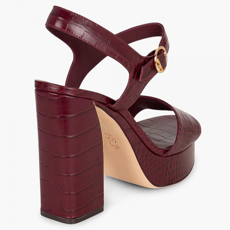 Pre Owned Tory Burch Red Leather Martine Platform Sandals Size EU 39.5