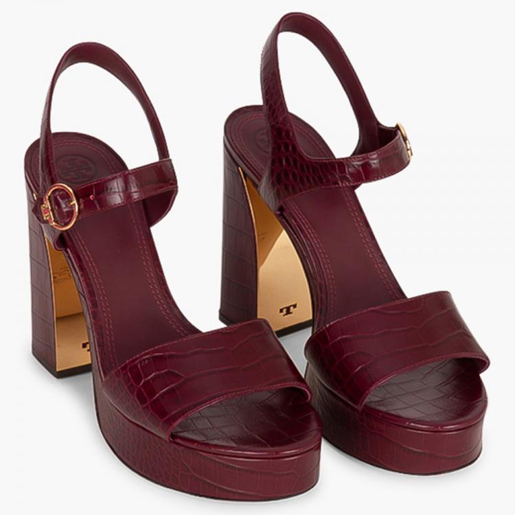 Pre Owned Tory Burch Red Leather Martine Platform Sandals Size EU 39.5