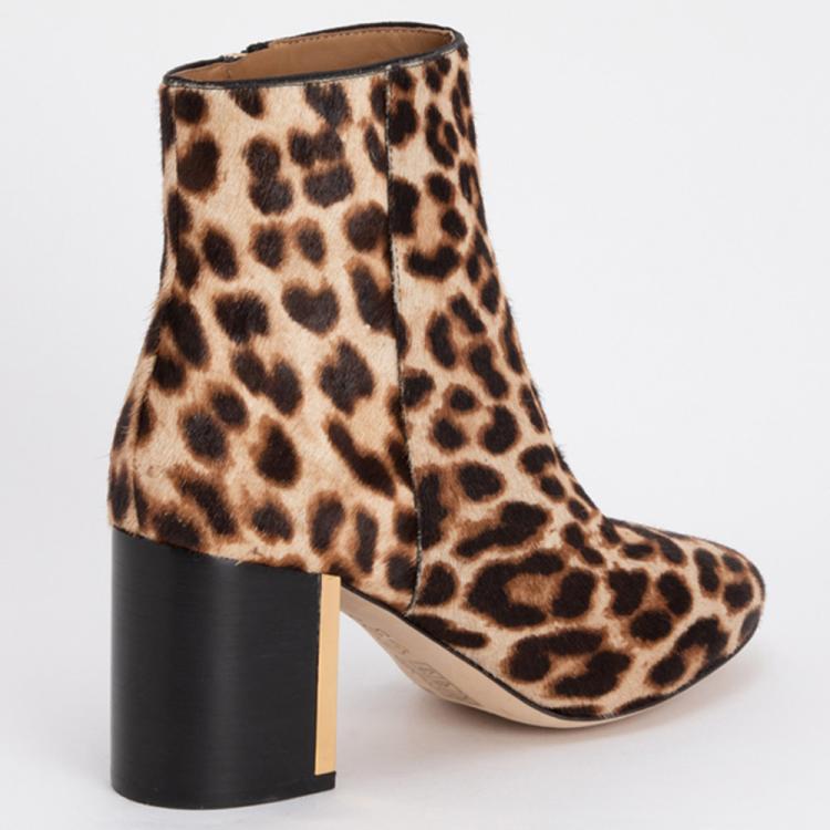 Pre Owned Tory Burch Brown Leather Gigi Leopard Print Ankle Boots Size EU 39