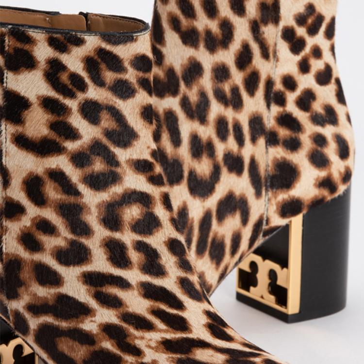 Pre Owned Tory Burch Brown Leather Gigi Leopard Print Ankle Boots Size EU 40