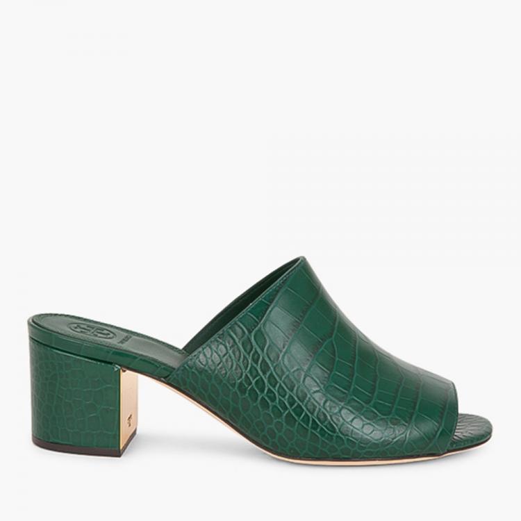 Pre Owned Tory Burch Green Leather Martine Mules Size EU 37.5