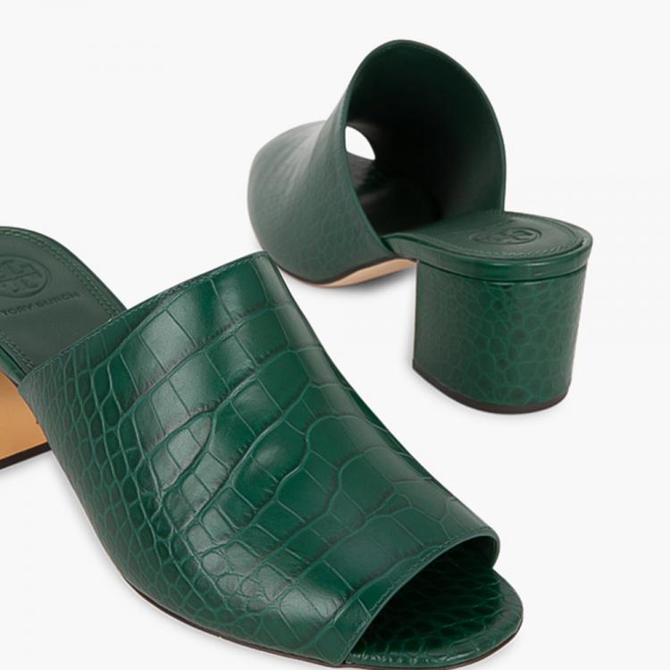 Pre Owned Tory Burch Green Leather Martine Mules Size EU 37.5