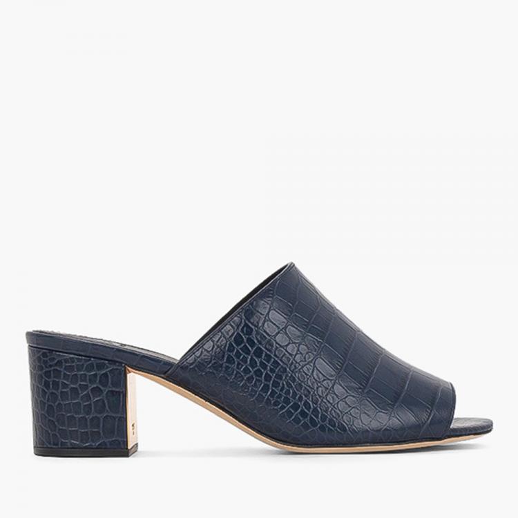 Pre Owned Tory Burch Blue Leather Martine Mules Size EU 36.5