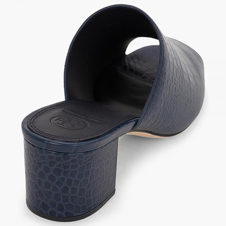 Pre Owned Tory Burch Blue Leather Martine Mules Size EU 36.5