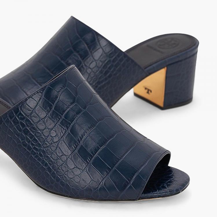 Pre Owned Tory Burch Blue Leather Martine Mules Size EU 36.5