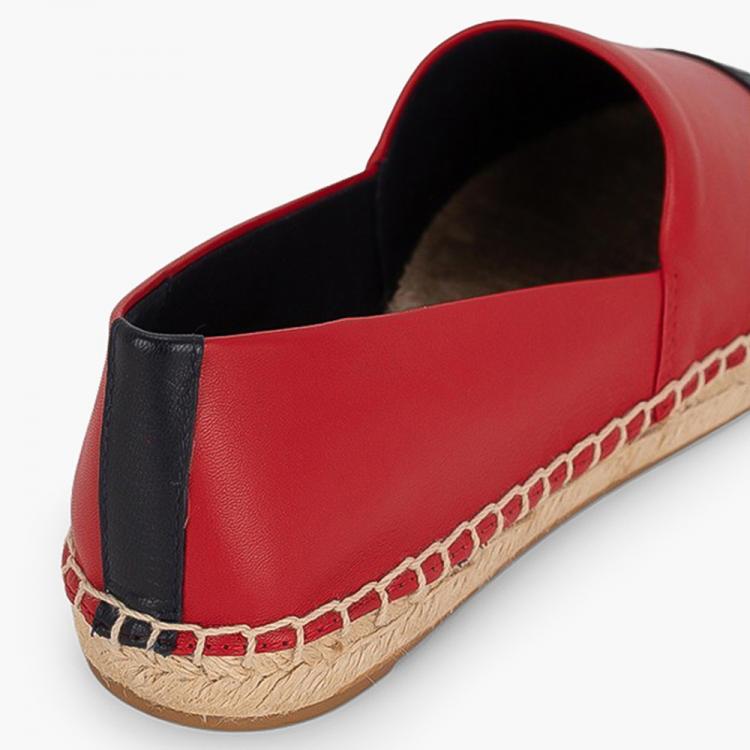 Pre Owned Tory Burch Red Nappa Leather Color Block Espadrilles Size EU 38