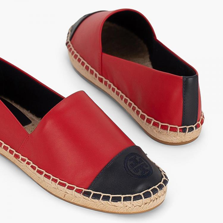 Pre Owned Tory Burch Red Nappa Leather Color Block Espadrilles Size EU 38
