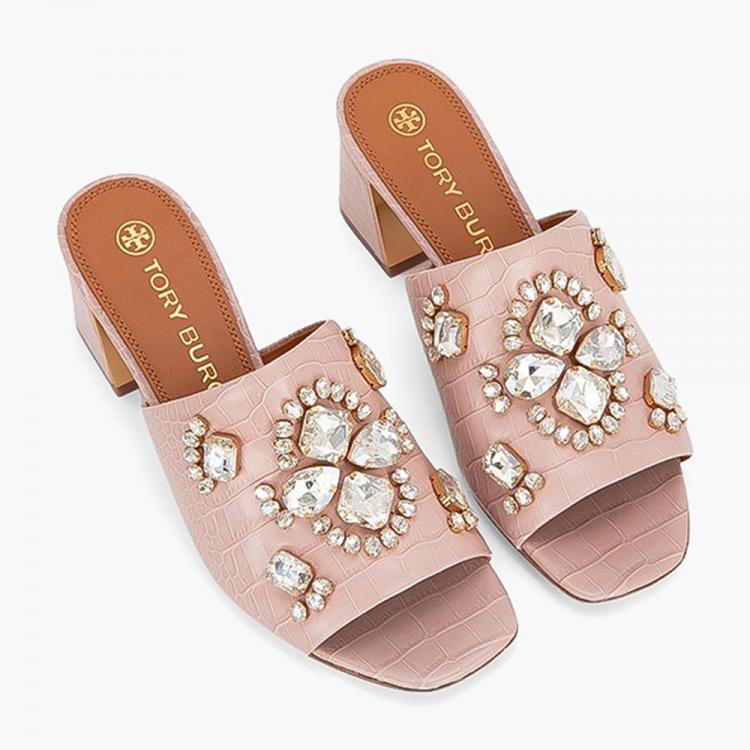 Tory Burch Pink Crocodile Embossed Leather Martine Mules Size EU 37 Tory  Burch | TLC