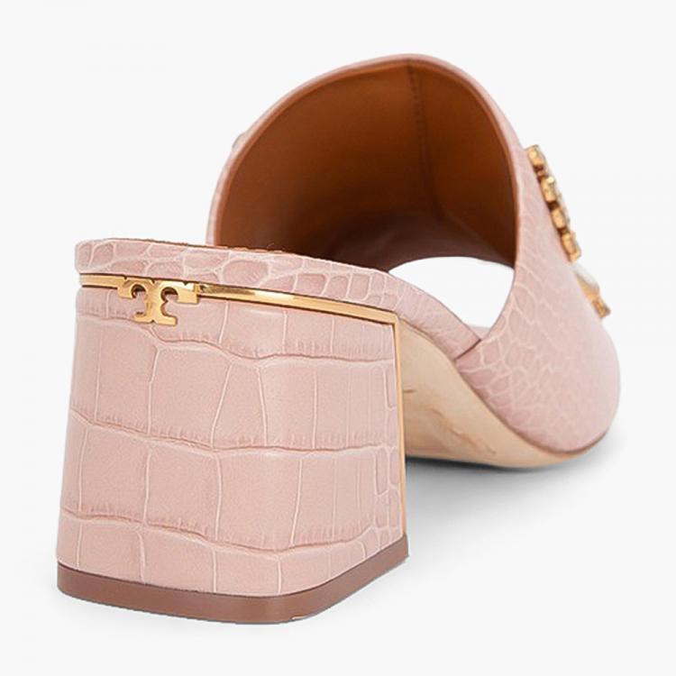 Pre Owned Tory Burch Pink Crocodile Embossed Leather Martine Mules Size EU 37