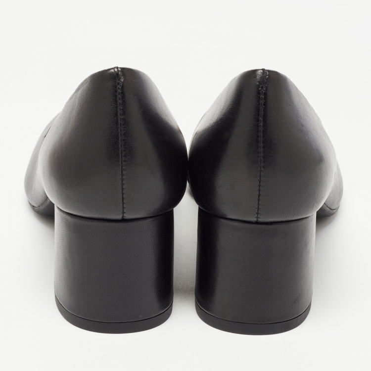 Pre Owned Tory Burch Black Leather Chelsea Block Heels Pumps Size 39