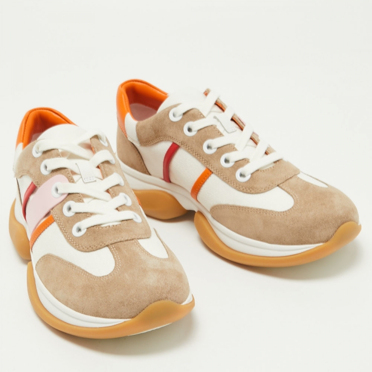 Pre Owned Tory Burch Multicolor Suede and Canvas Bubble Stripe Lace Up Sneakers Size 39