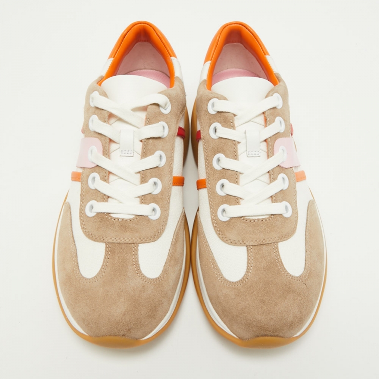 Pre Owned Tory Burch Multicolor Suede and Canvas Bubble Stripe Lace Up Sneakers Size 39