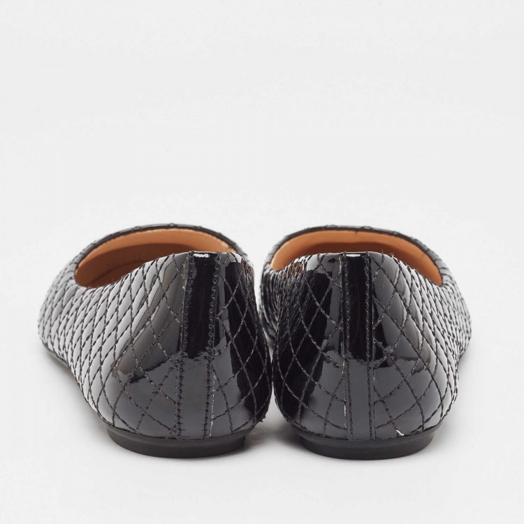 مملوكة مسبقًا Tory Burch Black Quilted Patent Leather Kent Ballet Flats Size 39
