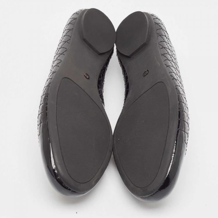مملوكة مسبقًا Tory Burch Black Quilted Patent Leather Kent Ballet Flats Size 39