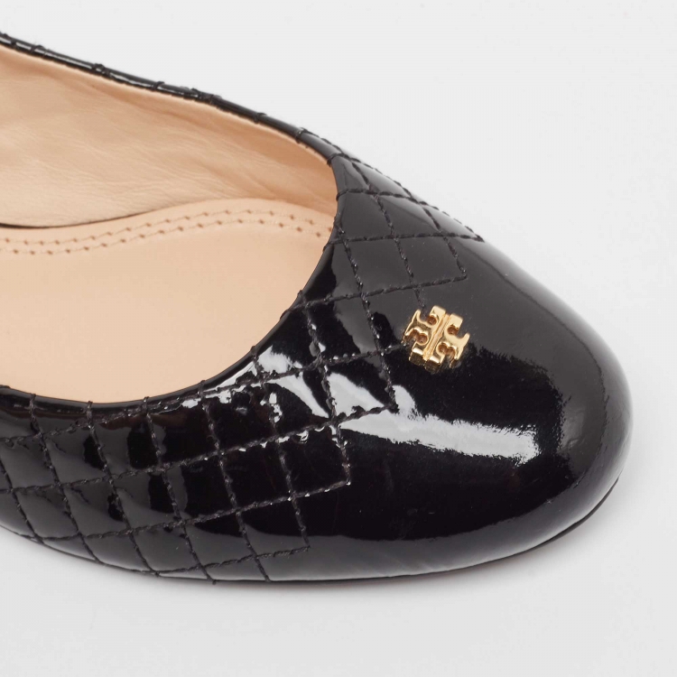 مملوكة مسبقًا Tory Burch Black Quilted Patent Leather Kent Ballet Flats Size 39