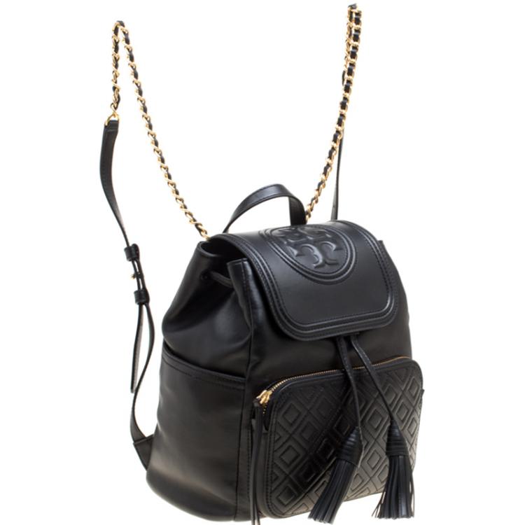 Pre Owned Tory Burch Black Leather Fleming Backpack