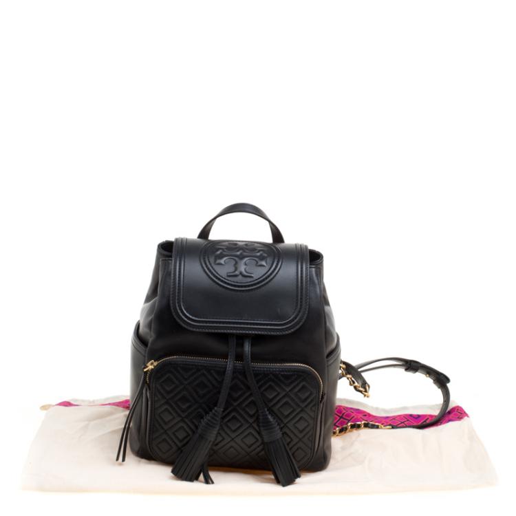 Pre Owned Tory Burch Black Leather Fleming Backpack