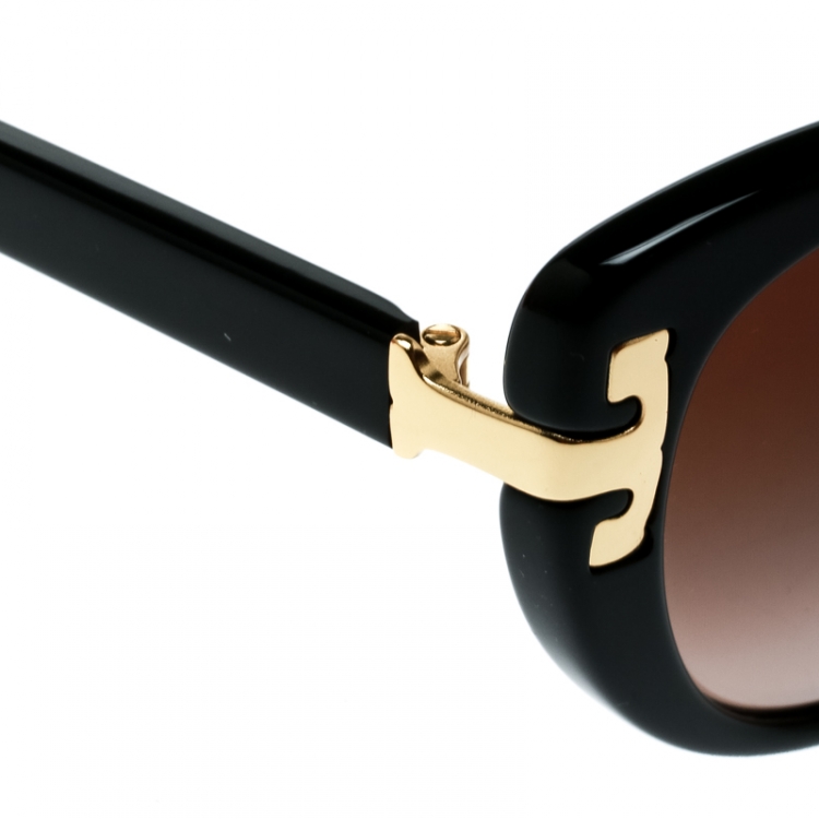 Pre Owned Tory Burch Black/Brown Gradient TY7092 Serif-T Cat Eye Sunglasses