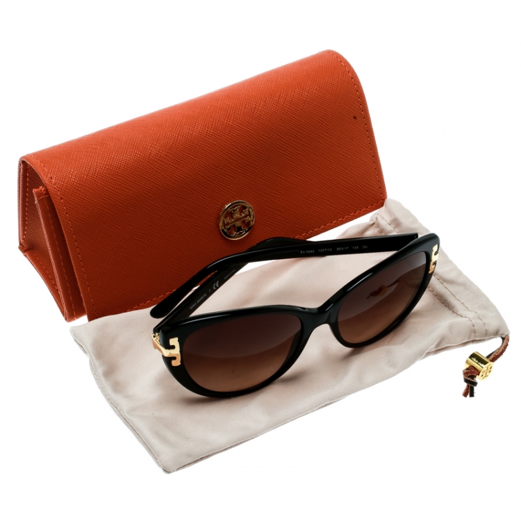 Pre Owned Tory Burch Black/Brown Gradient TY7092 Serif-T Cat Eye Sunglasses