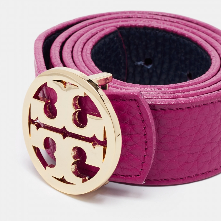 Pre Owned Tory Burch Pink Leather Robinson Buckle Belt 90CM