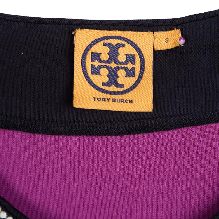 Pre Owned Tory Burch Purple Embellished Neck Detail Long Sleeve Top S