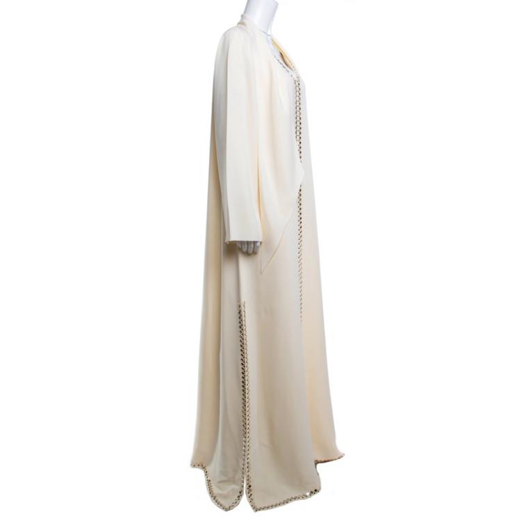 Pre Owned Tory Burch Cream Mirror Embellished Silk Abaya and Scarf Set L