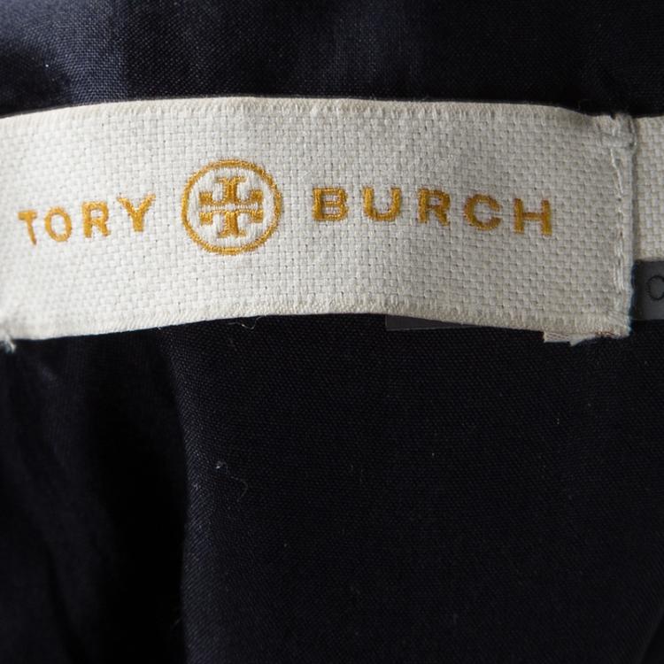 Pre Owned Tory Burch Navy Blue Lurex Jacquard Sleeveless Dress S