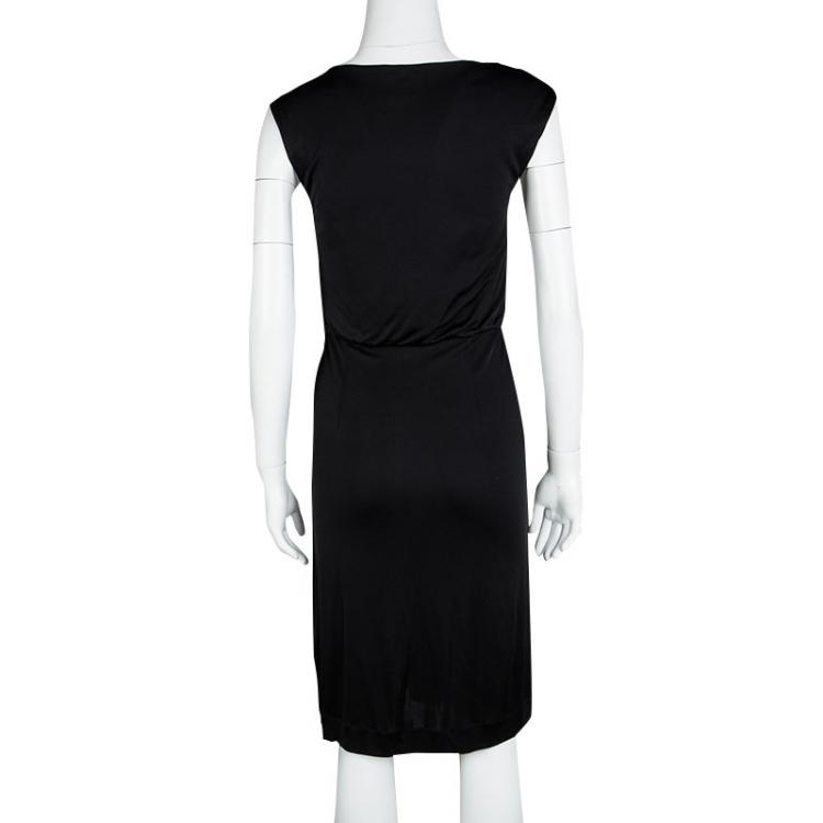 Pre Owned Tory Burch Black Silk Draped Sleeveless Dress S