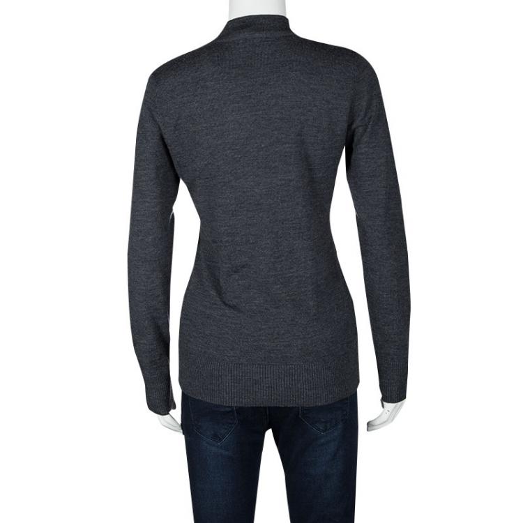 Pre Owned Tory Burch Grey Merino Wool Cardigan S