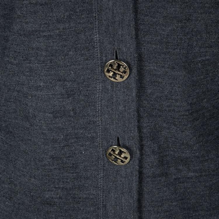 Pre Owned Tory Burch Grey Merino Wool Cardigan S