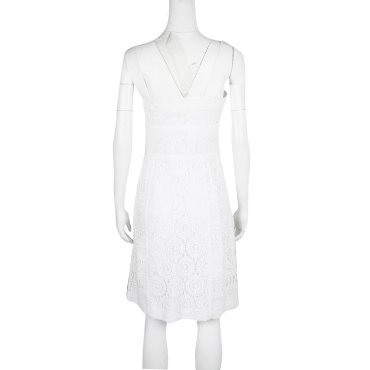 Pre Owned Tory Burch White Lace Sleeveless Margaux Dress M