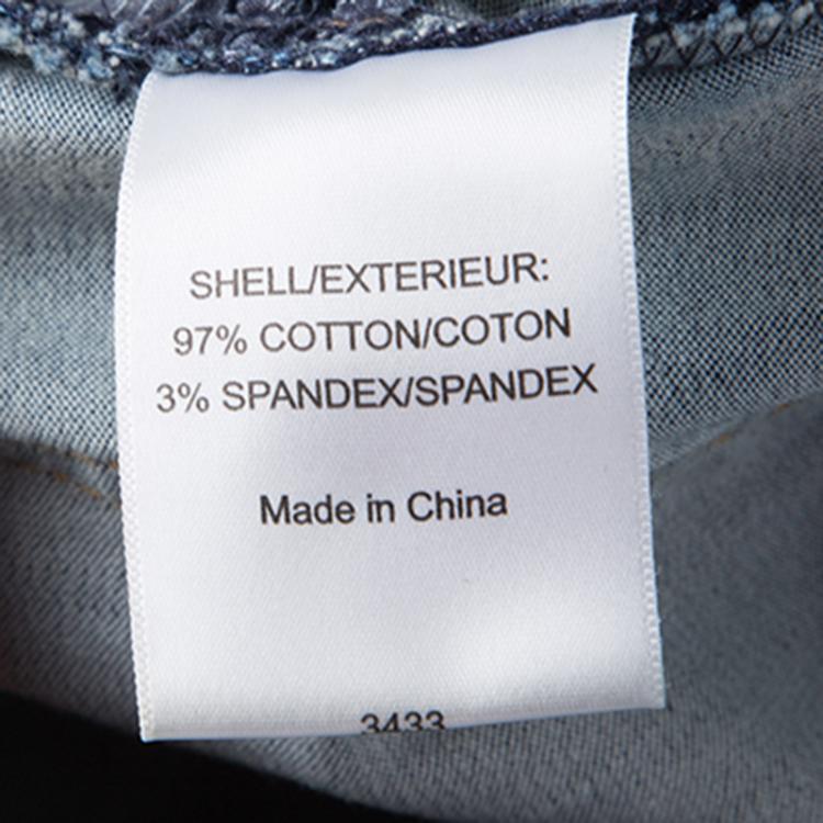 Pre Owned Tory Burch Indigo Faded Effect Foil Print Detail Distressed Jeans M