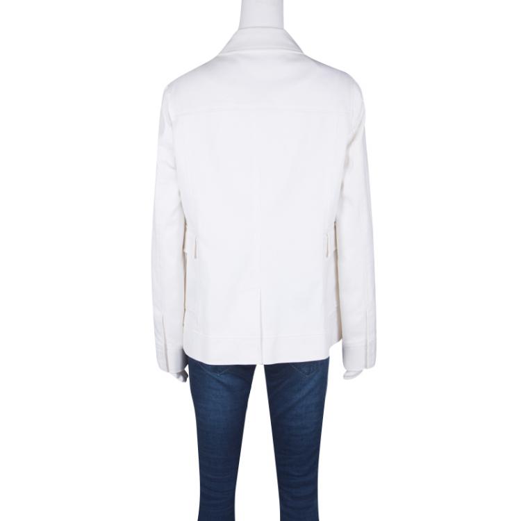 Pre Owned Tory Burch White Cotton Gold Clasp Detail Graham Jacket M