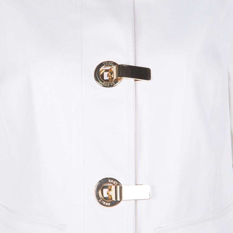 Pre Owned Tory Burch White Cotton Gold Clasp Detail Graham Jacket M