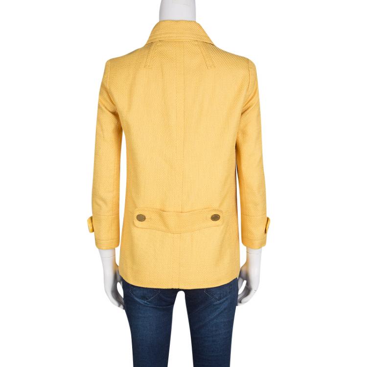 Pre Owned Tory Burch Yellow Textured Cotton Button Front Jacket S