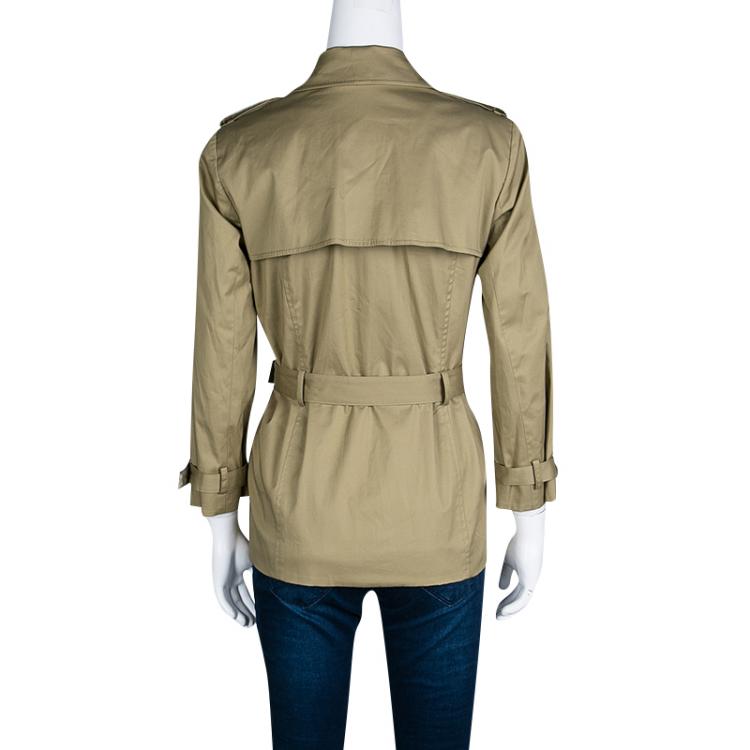 Pre Owned Tory Burch Khaki Cotton Square Button Detail Belted Short Trench Jacket M 