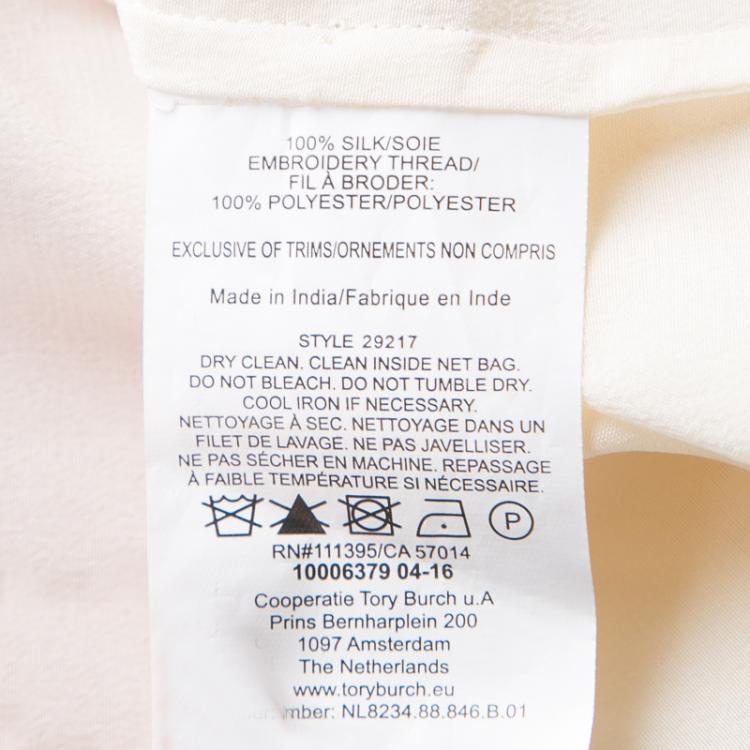 Pre Owned Tory Burch Cream Embellished Embroidered Tie Detail Silk Top M