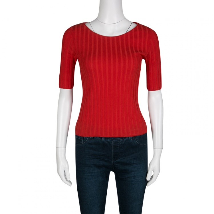 Tory Burch Spark Red Cotton Rib Knit Short Sleeve Top S Tory Burch | TLC