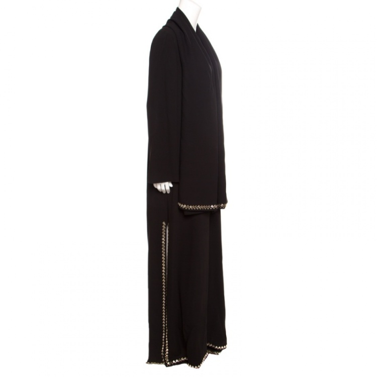 Pre Owned Tory Burch Black  Mirror Embellished Silk Abaya and Scarf Set S